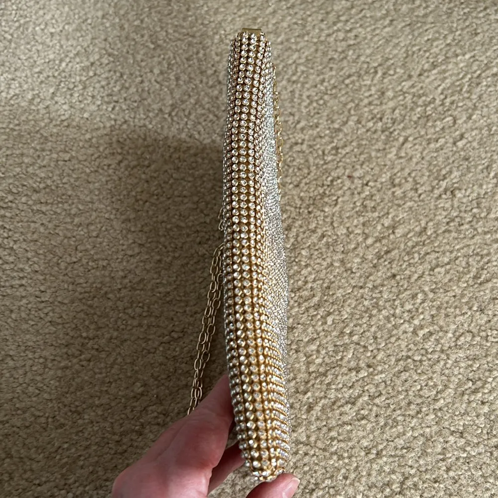 Rectangular Clear Rhinestone Crossbody Evening Bag Gold - Image 4