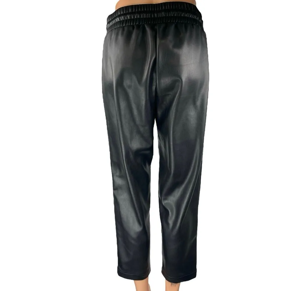 Ann Taylor Loft Black Faux Leather High Waist Straight Tapered Trousers Pants S - Image 3
