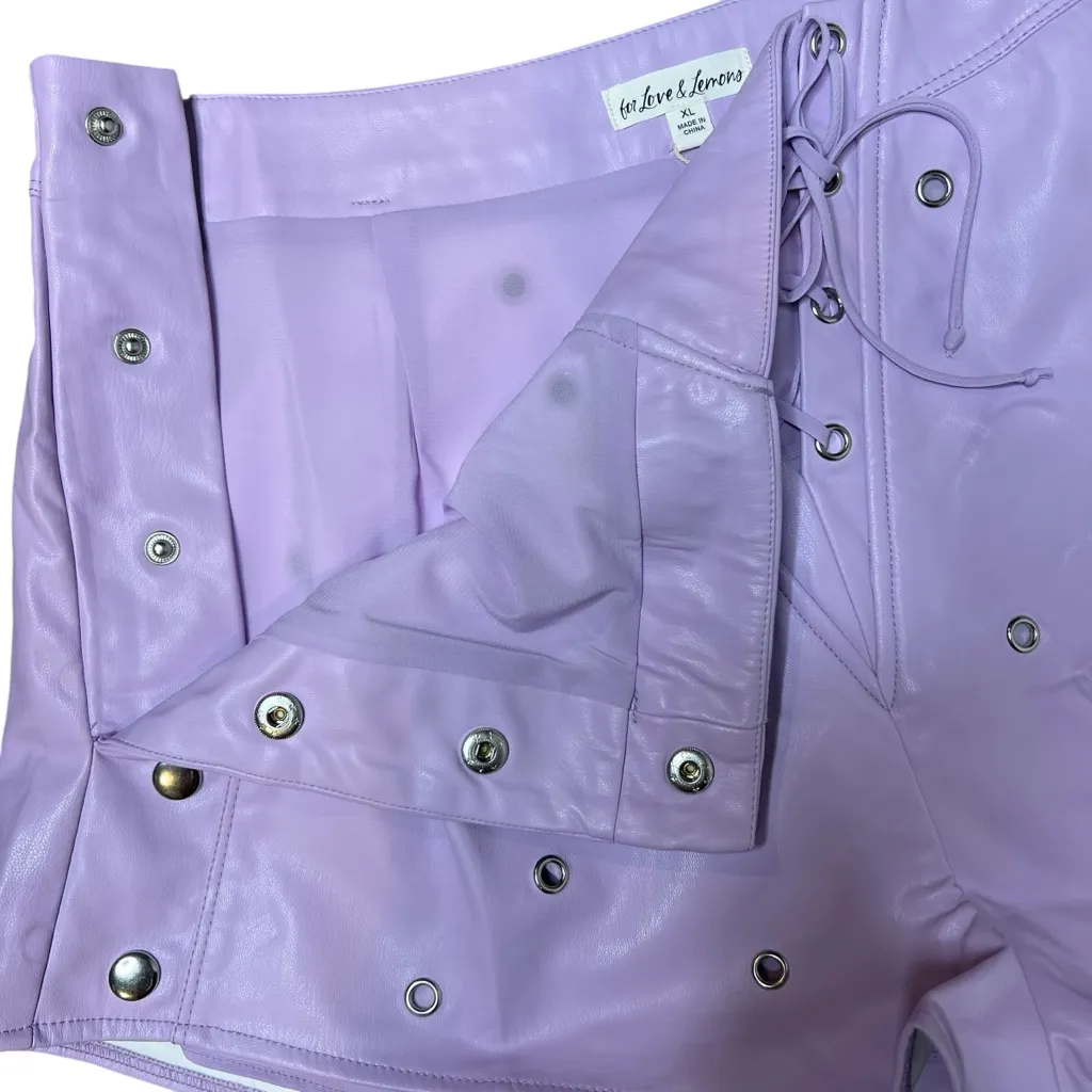 For Love and Lemons Roxie Grommet Faux Leather Lavender Shorts Size XL NWT - Image 7