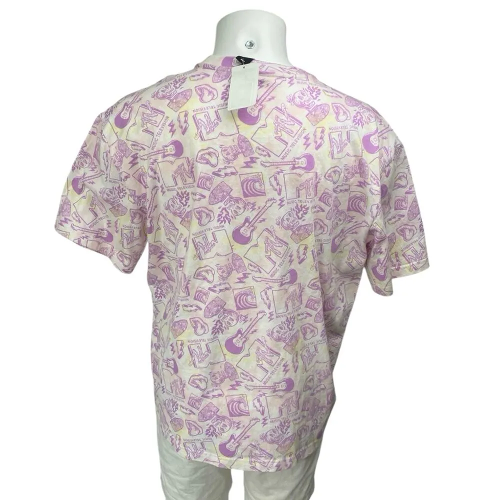 NEW H&M MTV Men's White Purple Short Sleeve Knit Graphic Tee T-Shirt Top Size L - Image 2