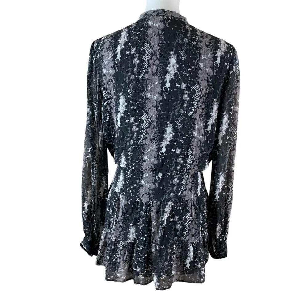 Paige Black Silk Moonshine Multi Foxxy‎ Floral Ruffle Long Sleeve Mini Dress L - Image 4