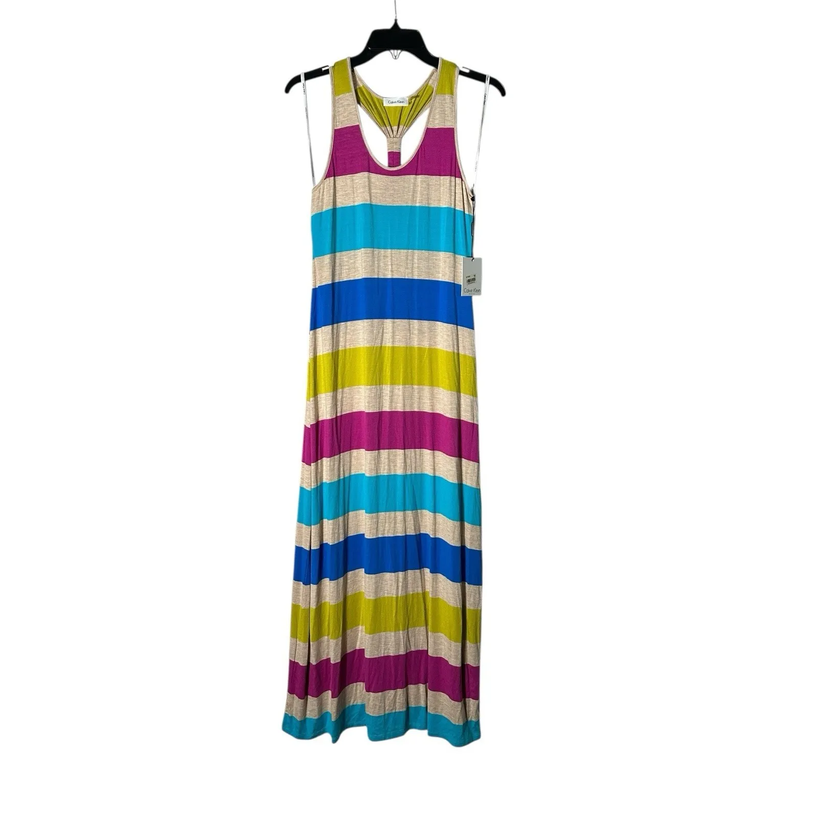 Calvin Klein Women's 8 Multicolor Scoop Neck Racerback‎ Striped Maxi Dress #Y6-1 - Image 2