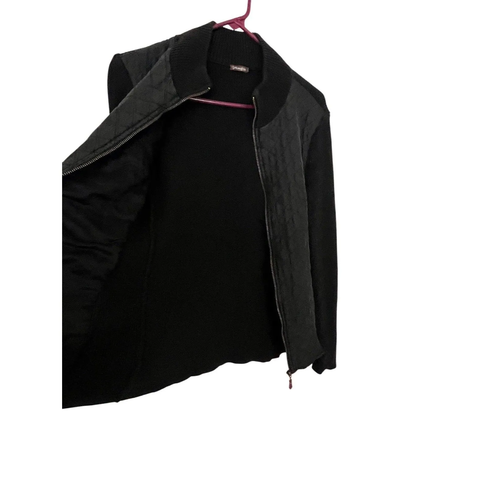 J. McLaughlin Full Zip Jacket Pockets Black Silk Quilted Ribbed - Image 7