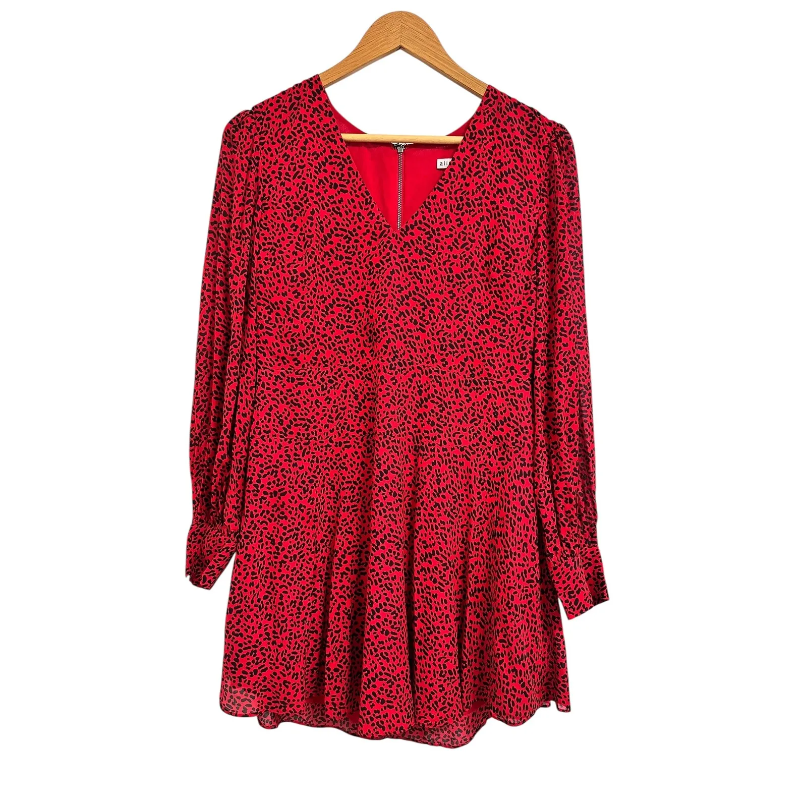 Alice + Olivia women's polly Red Leopard Print Long Sleeve Mini Dress‎ size 4 - Image 3