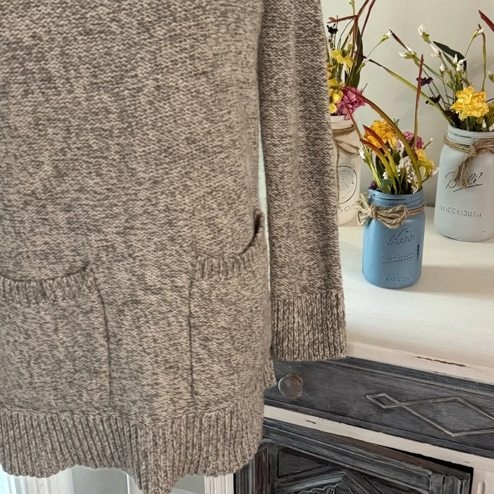 LOFT Cowl Neck Patch Pocket Tunic Sweater | Gray & White | Size XS - Image 3