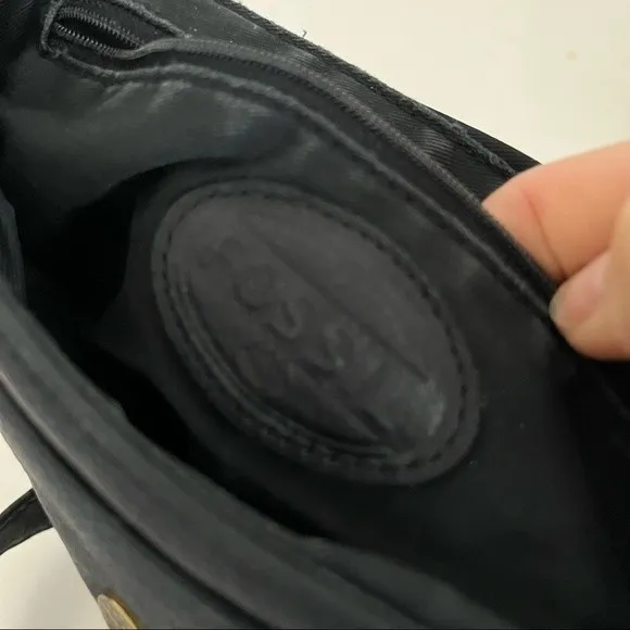 FOSSIL Pebbled Leather Bag Cross Body Shoulder Black - Image 3