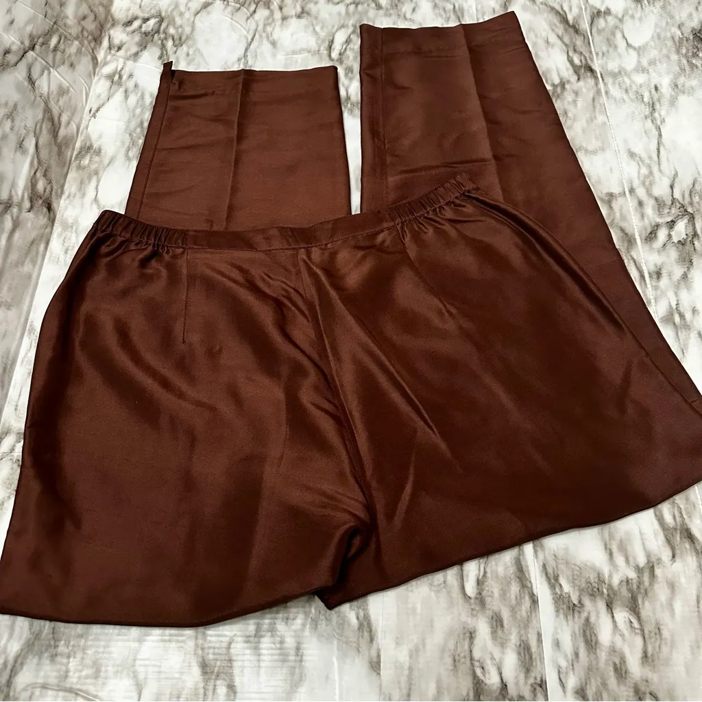 SilkLand Women's Rich Brown Ankle Length Pants Silk Side Zip Lined Classic Size 14 - Image 10