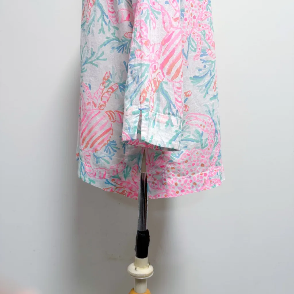 Lilly Pulitzer White Pink Amelia Island Getting Steamy Crabs Notch V Tunic XL - Image 4