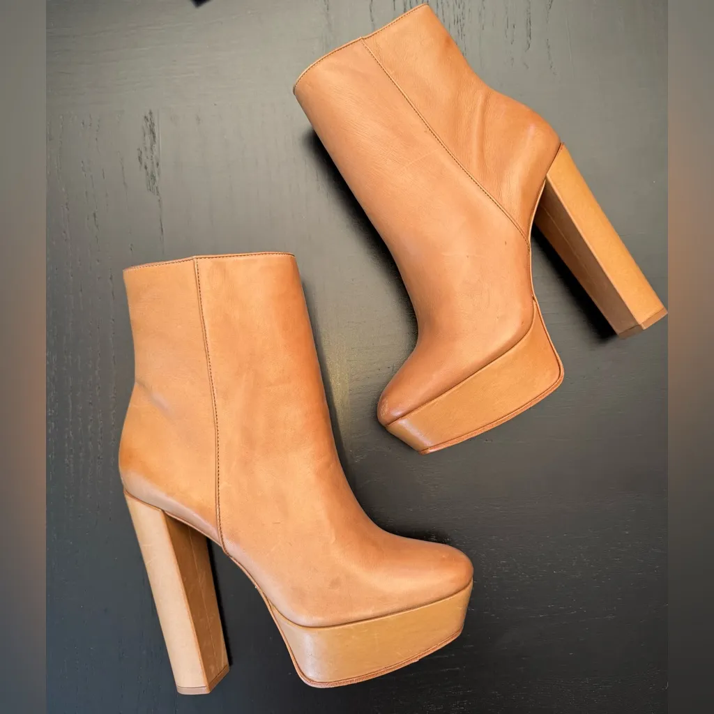 SCHUTZ Camel Leather Platform Heeled Boots - Image 3