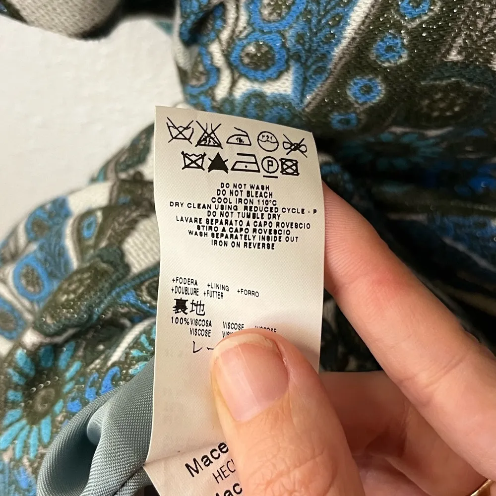 SEE BY CHLOE Paisley Floral Blue Green White Metallic Gold Shift Dress Size 2 - Image 8