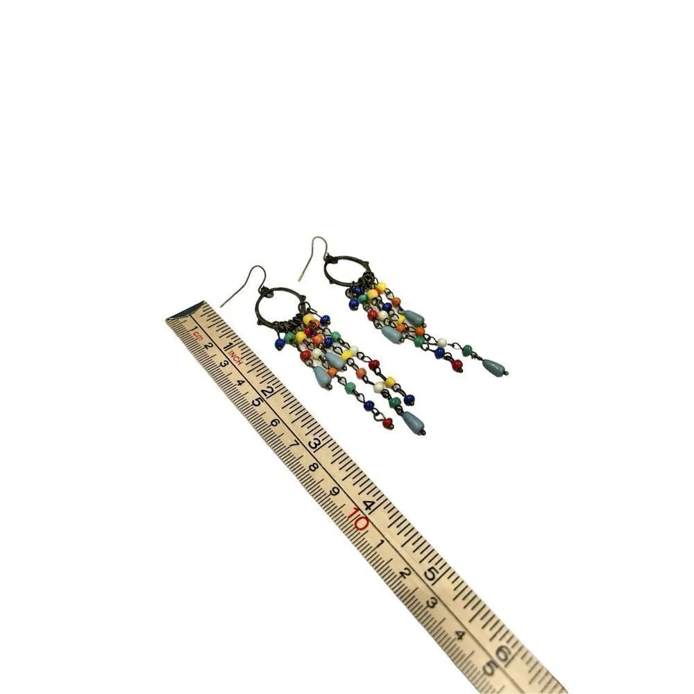 Colourful beaded earrings, urban gypsy earrings, artisan jewelry, chandelier ear Red - Image 6