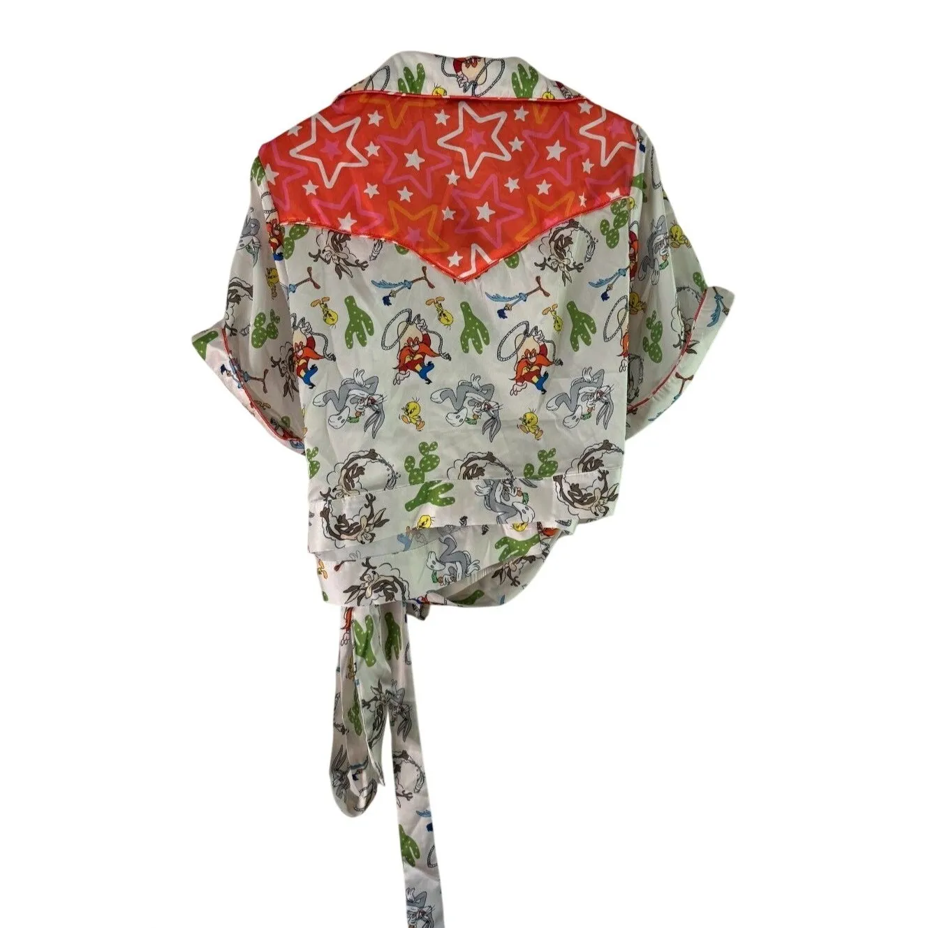 Unique Vintage Looney Tunes Bugs Bunny Wrap Crop Top Shirt XL 14 Western Stars - Image 8