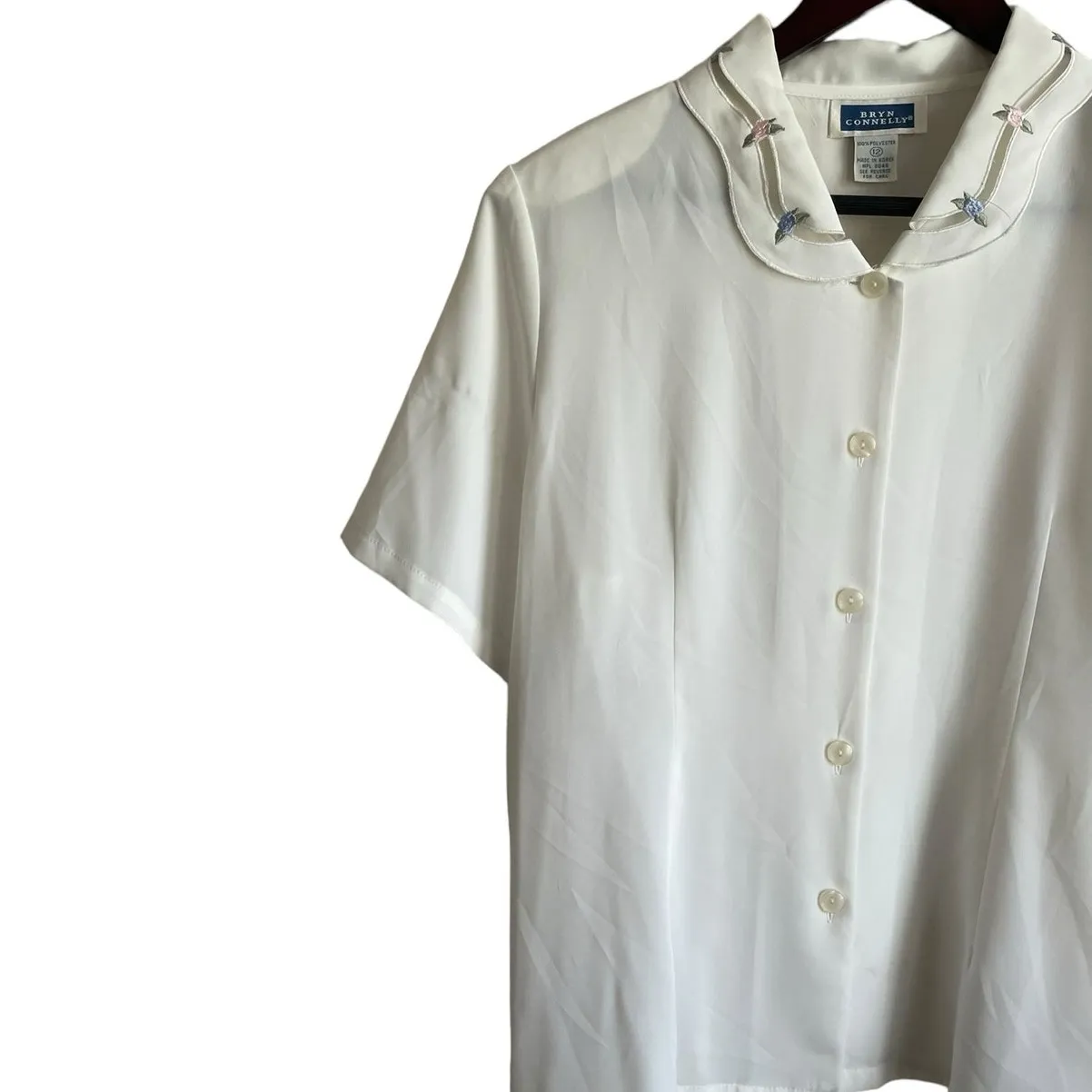 Vintage Bryn Connelly Women Top 12‎ Ivory Embroider Collar Sheer Romantic Dainty - Image 7