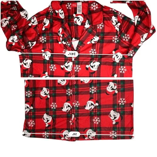 Disney Mickey Mouse Holida Party Santa Hat Plaid‎ Flannel Pajama Pant Set LARGE - Image 4