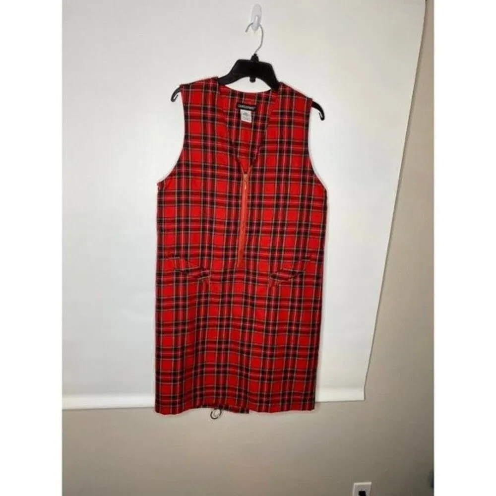Vintage 90s 1990s red black white plaid zip up dress jumper 10 Size L - Image 4