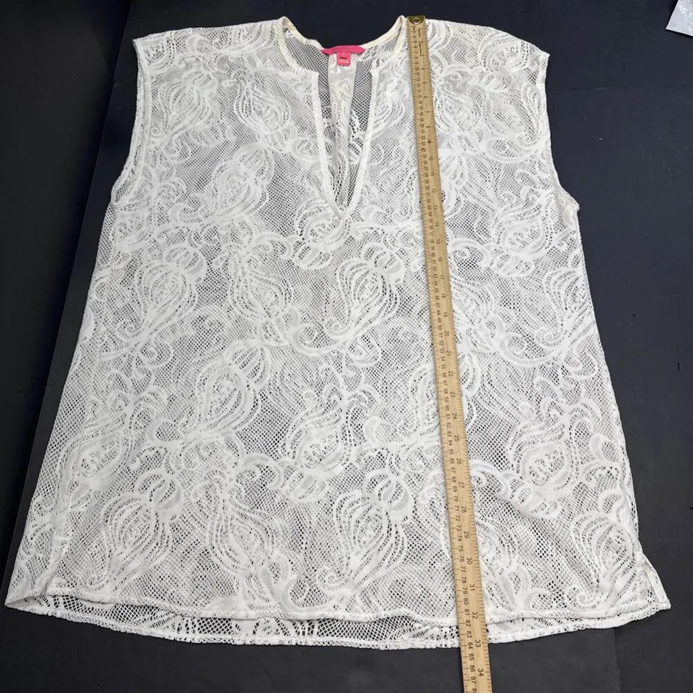 Lilly Pulitzer Luxury Minimalist Swim Bathing Suit Cover Up White Crochet S - Image 7