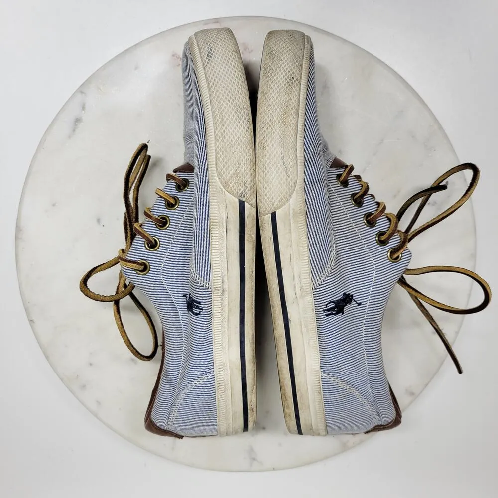 Polo Ralph Lauren Vaughn Boat Shoes Mens 9.5 Blue White Pinstriped Deck Sneakers - Image 8