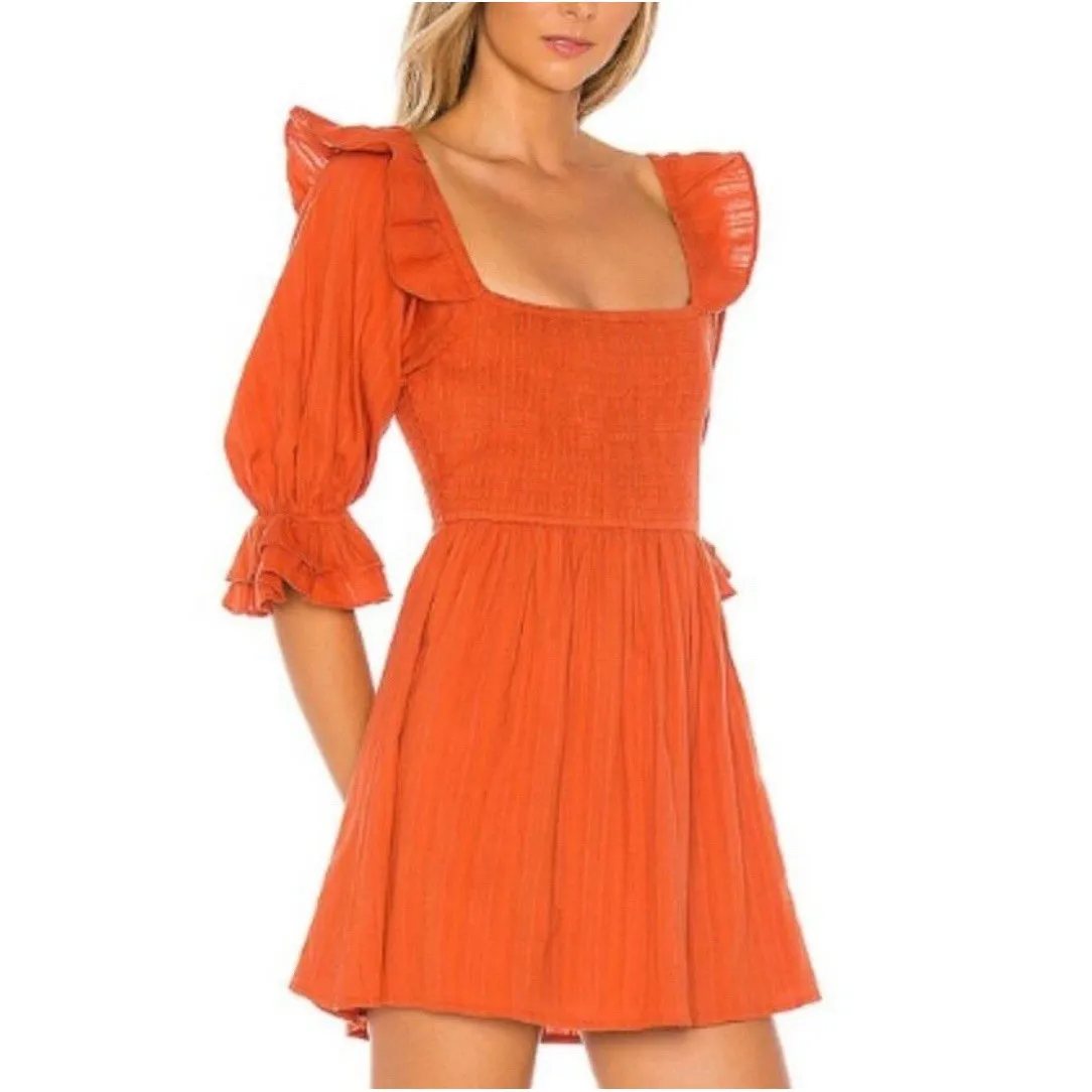 Majorelle Abrielle Smocked Mini Dress in Rust Orange Sz XS‎ - Image 2