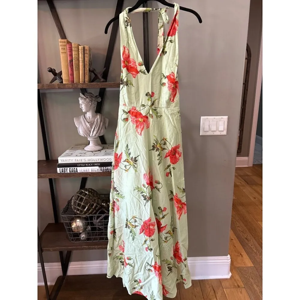 L.K. Bennett Kristen Pistachio Poppy Print Cotton Silk Gown Green Womens Size 2 - Image 9