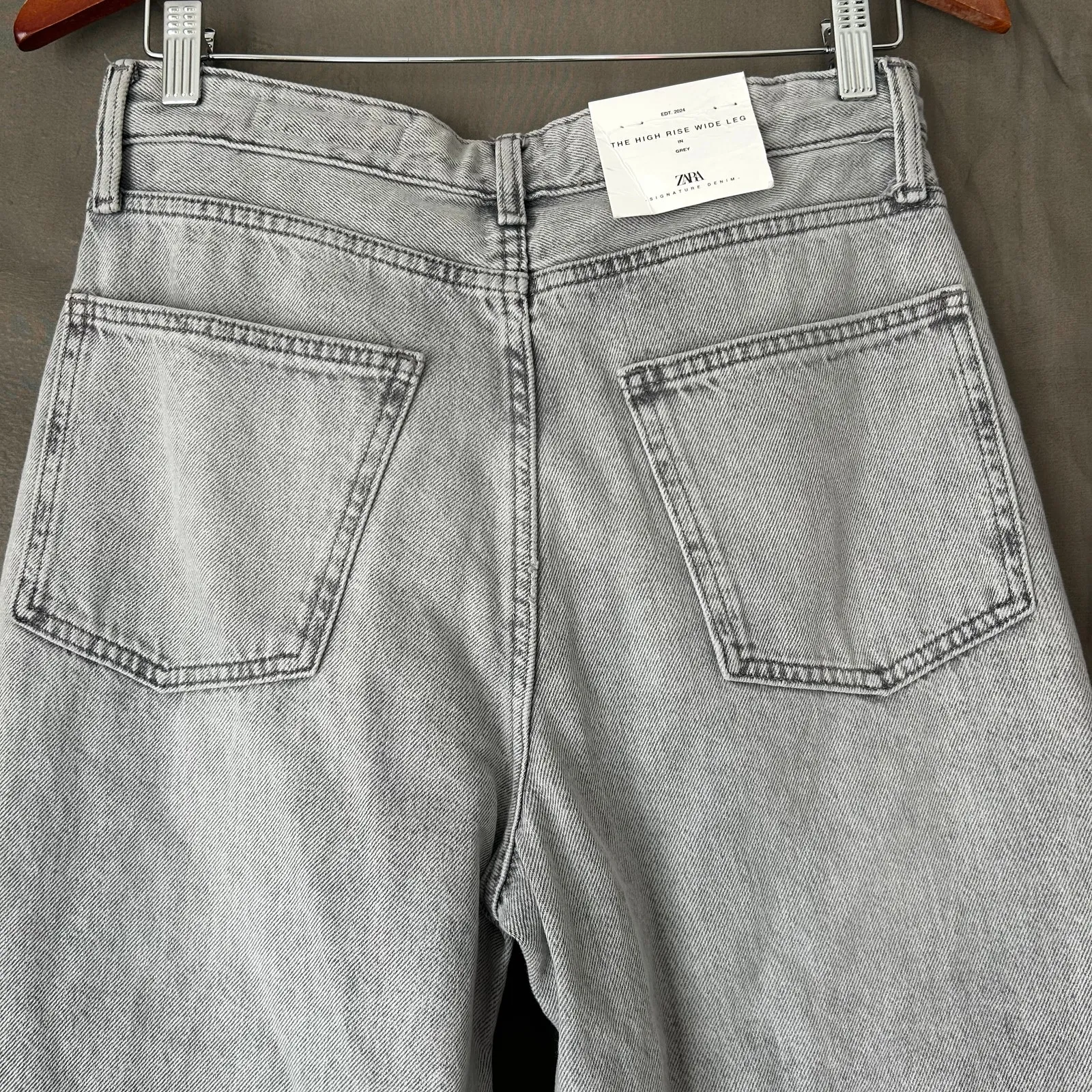 Zara Signature Denim High Rise Wide Leg Jeans in Grey US Size 6 - Image 6