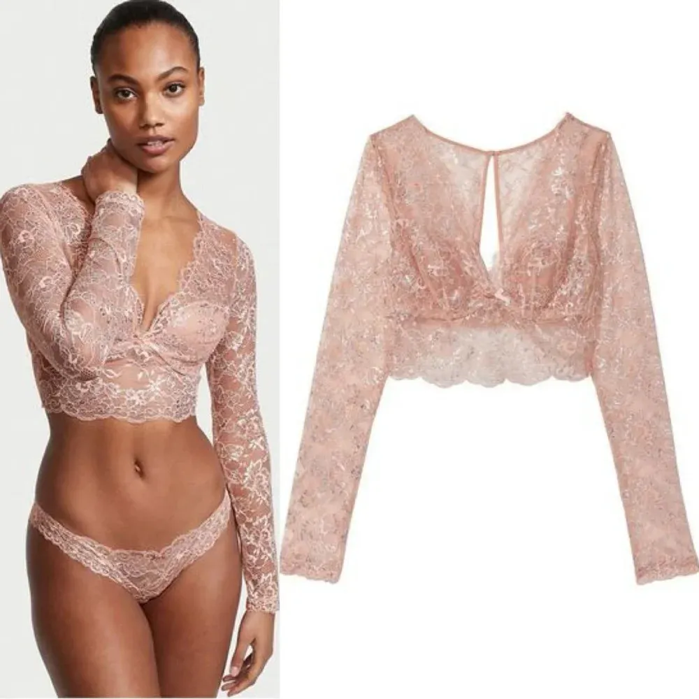 NWT Victoria’s Secret Dream Angels Allure Shimmer Long Sleeve Bra Top Lace XL - Image 3