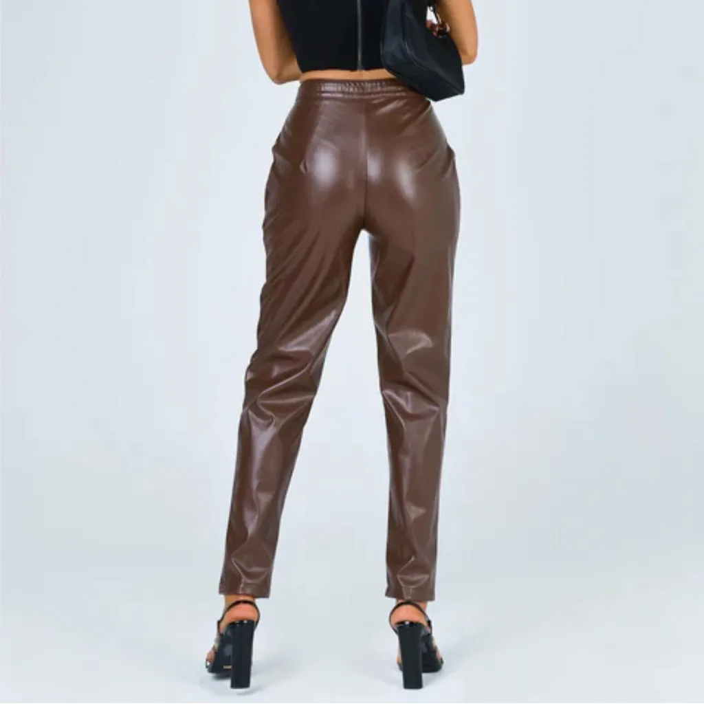 Princess Polly - Leather Brown Straight Leg Pants NWT - Image 2