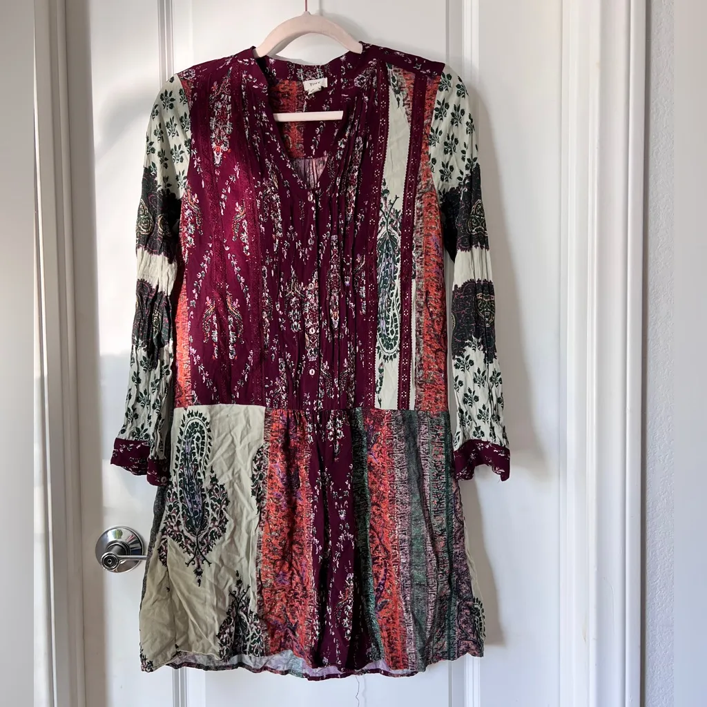 Anthropologie Tiny‎ Gwen Floral Boho Mini Shirtdress Long Sleeve XS - Image 3