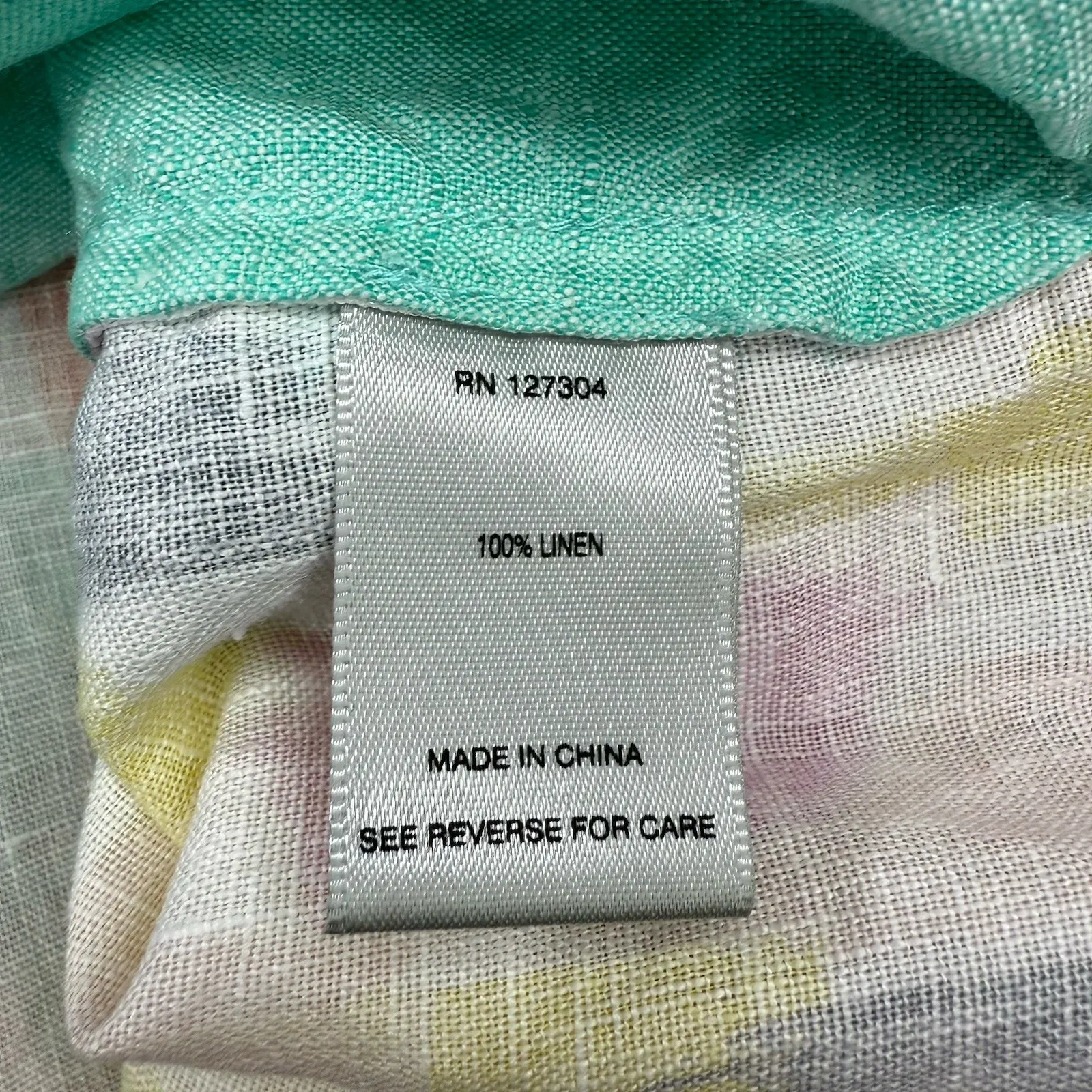 John Mark XL Linen Shirt Top Aqua Blue‎ Green Casual Artsy Lagenlook Roll Tab - Image 9