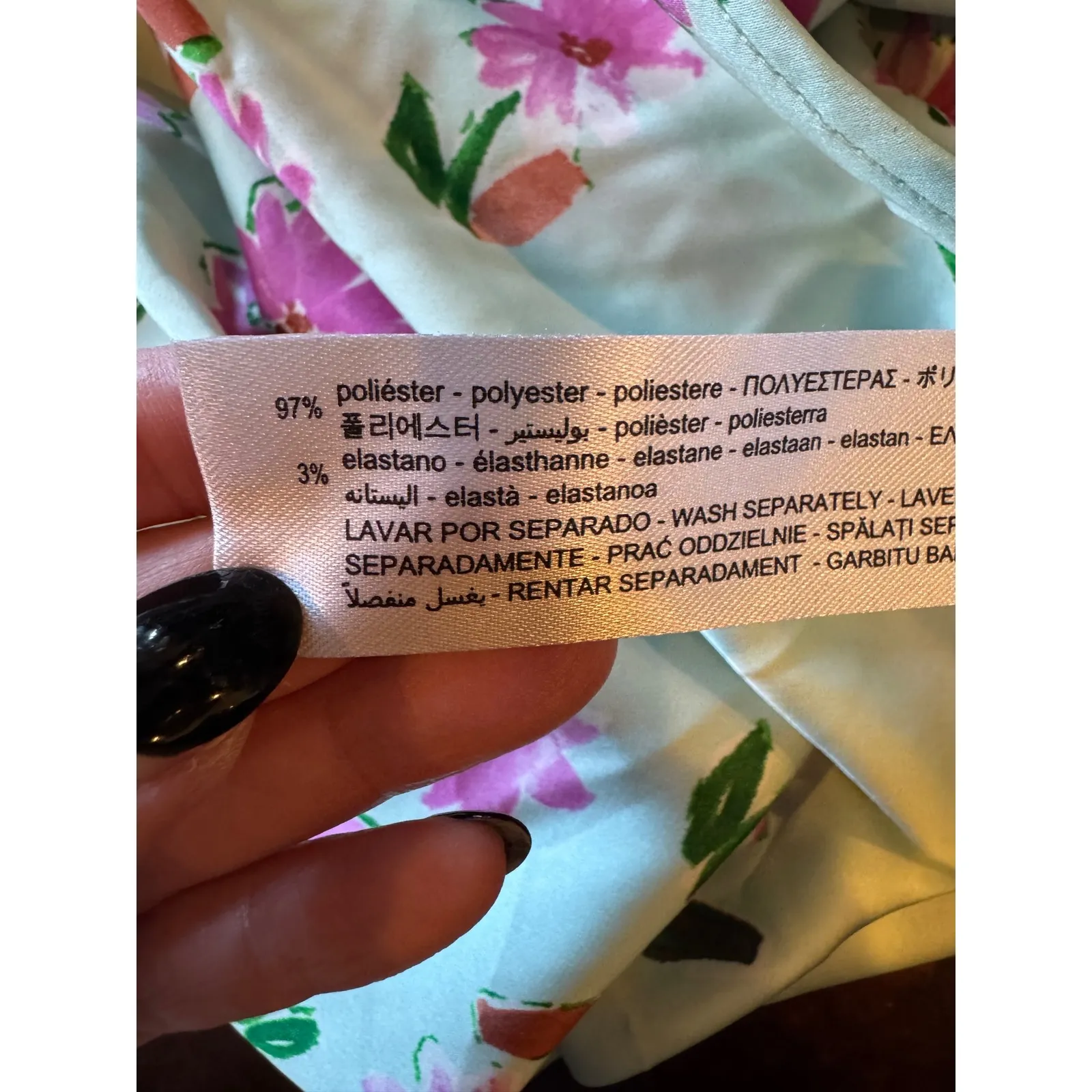 Zara Dress Women Medium Blue Pink Floral‎ Satin Ruffle Trim Midi Slip Dress Boho - Image 12