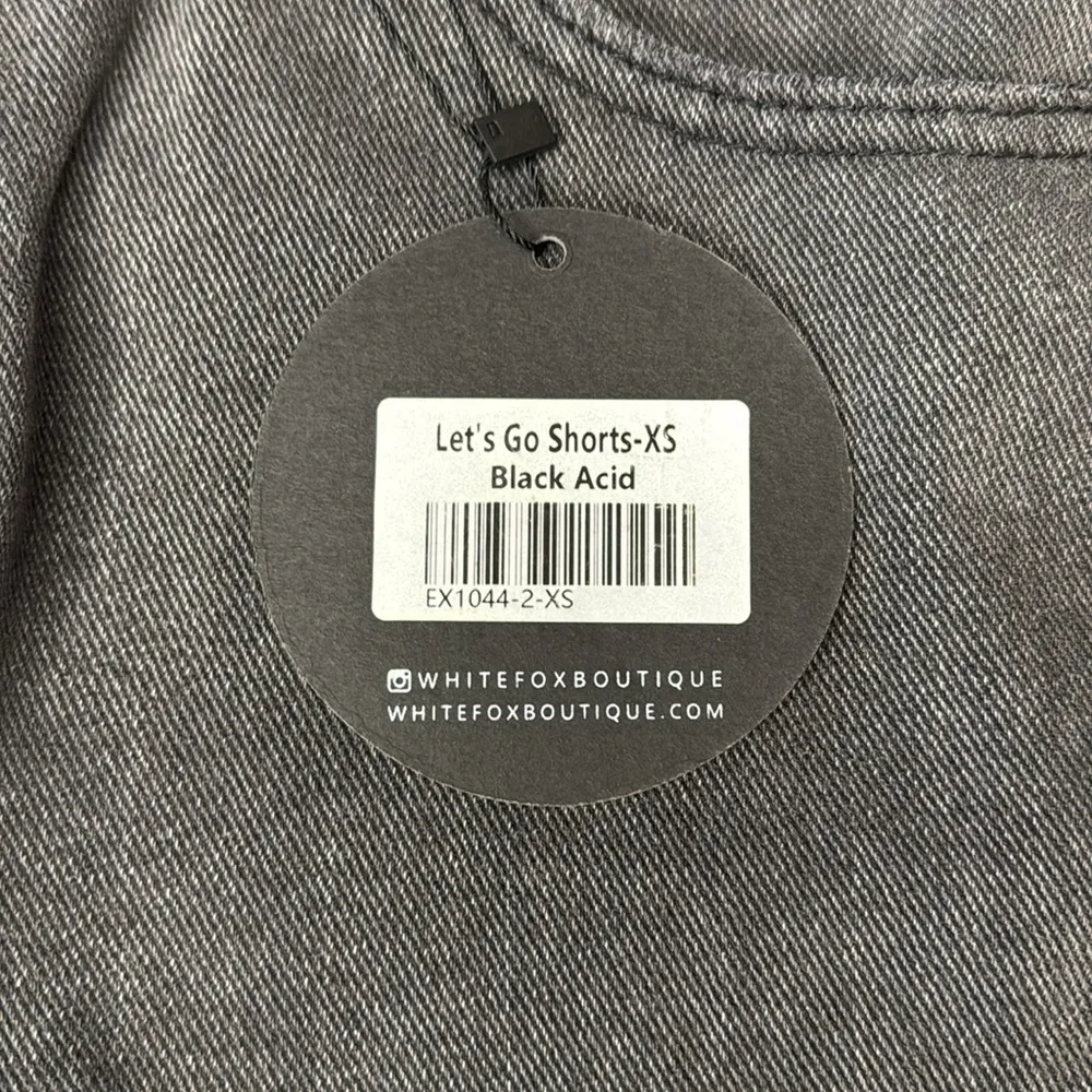 White Fox Asymmetrical Waistband Let’s Go Shorts Black Acid Denim, Size XS - Image 5