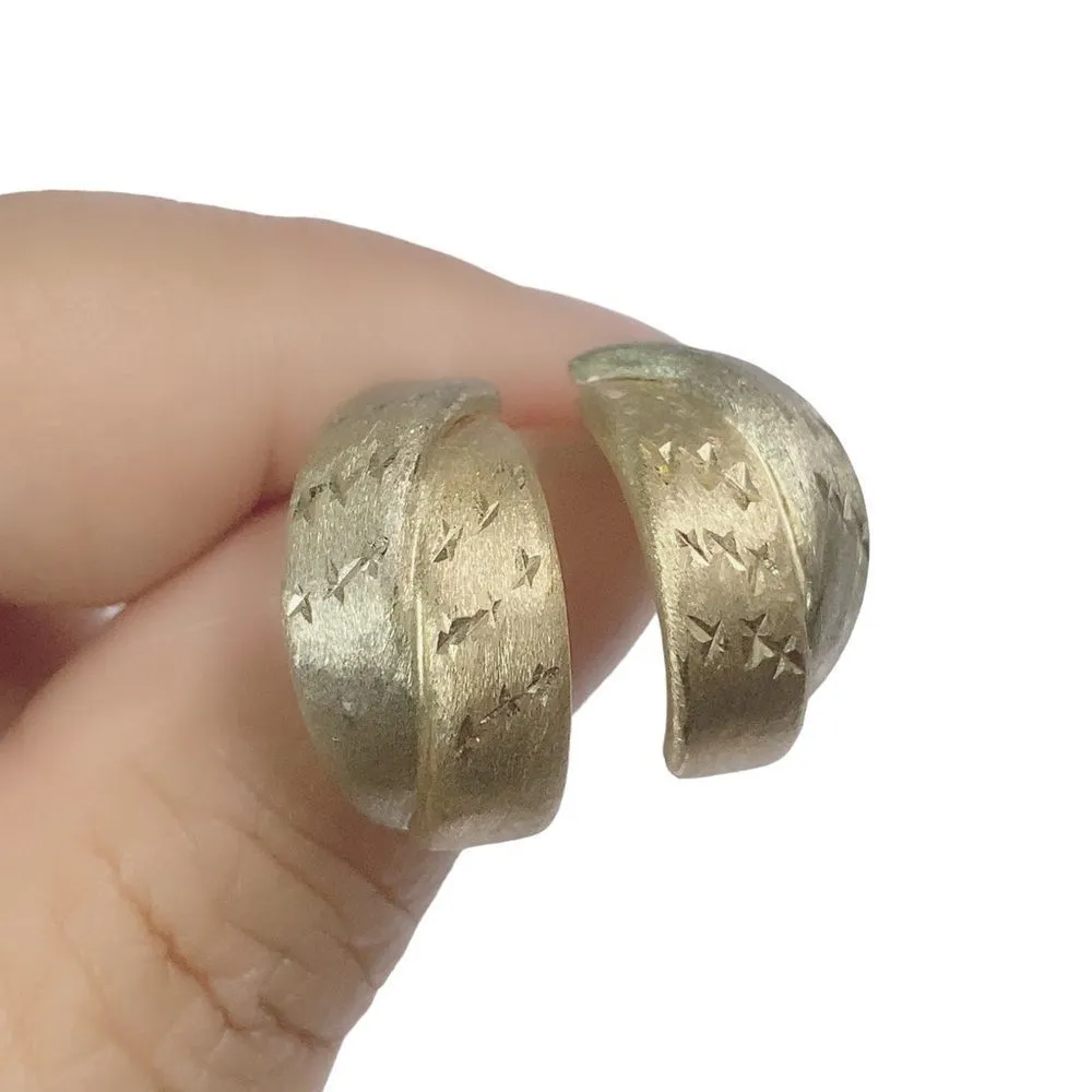 14K Two Tone Diamond Cut Half Hoop Earrings - Image 3