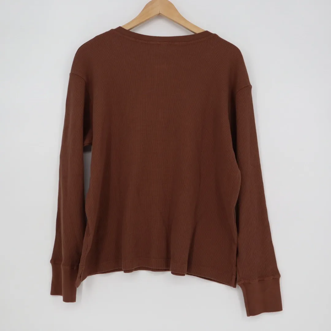 American Giant Women's Thermal Henley Soft Slit Size L Made In USA Brown Size L - Image 5