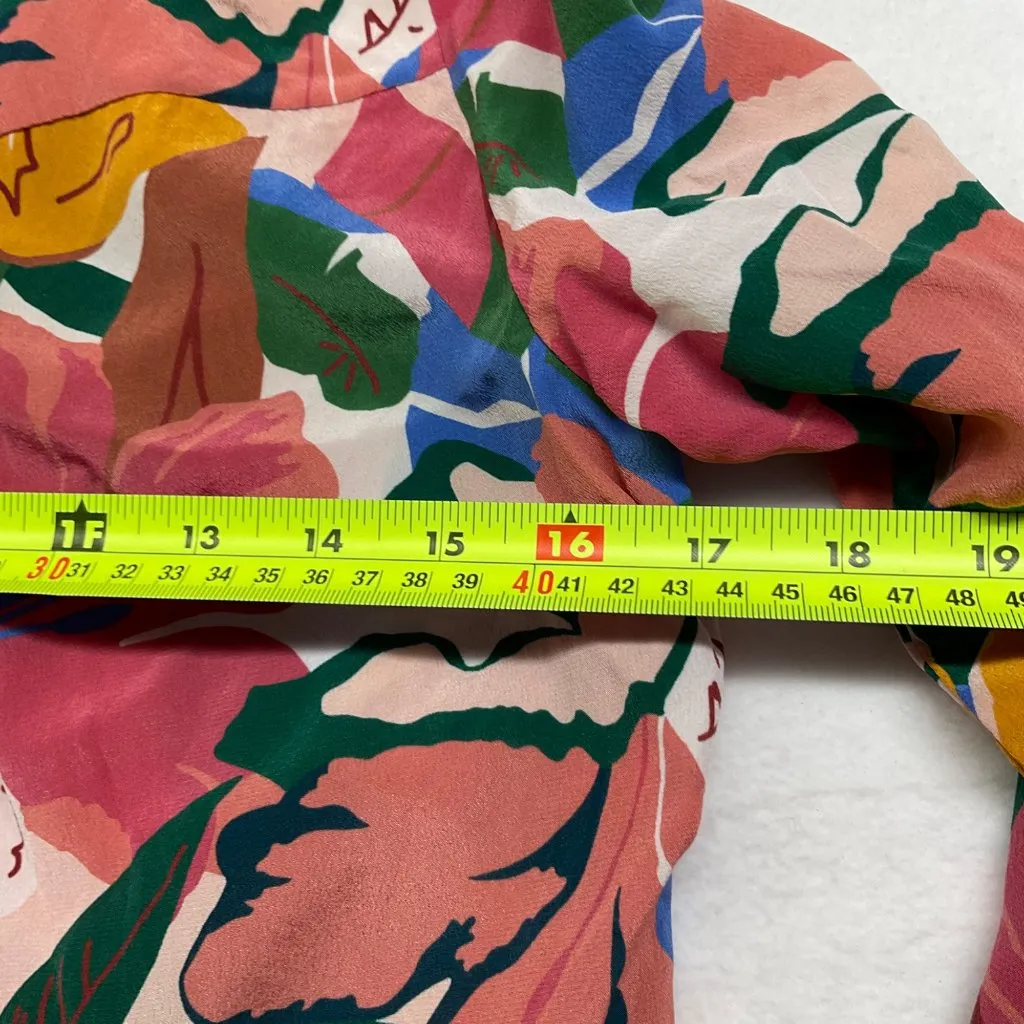 RARE Sezane Florence Shirt Silk blue pink white yellow floral SZ34 bust34 US2 - Image 5