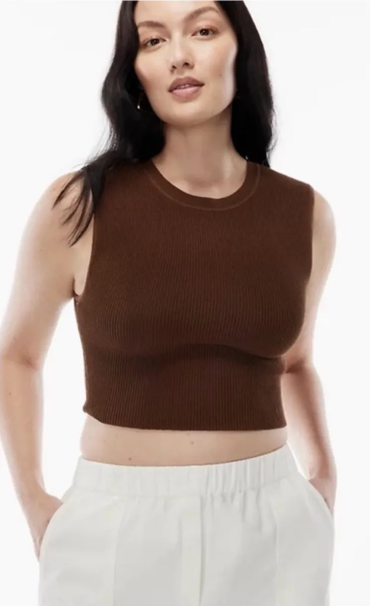 Aritzia Babaton Sculpt Knit Muscle Tank Size Small Brown Cropped Quiet Luxury - Image 2