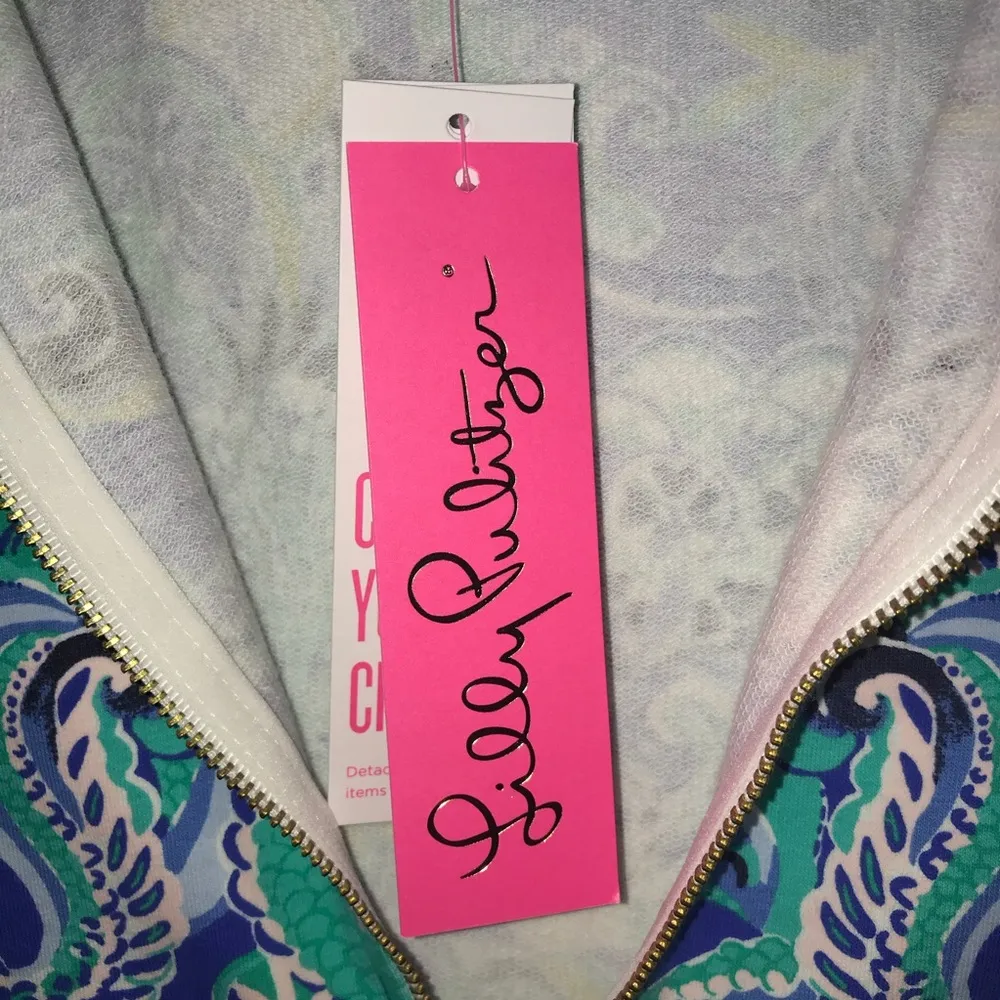 Lilly Pulitzer Top Skipper Popover Blue Grotto Green Teal w/ Gold Zipper XS NWT - Image 12