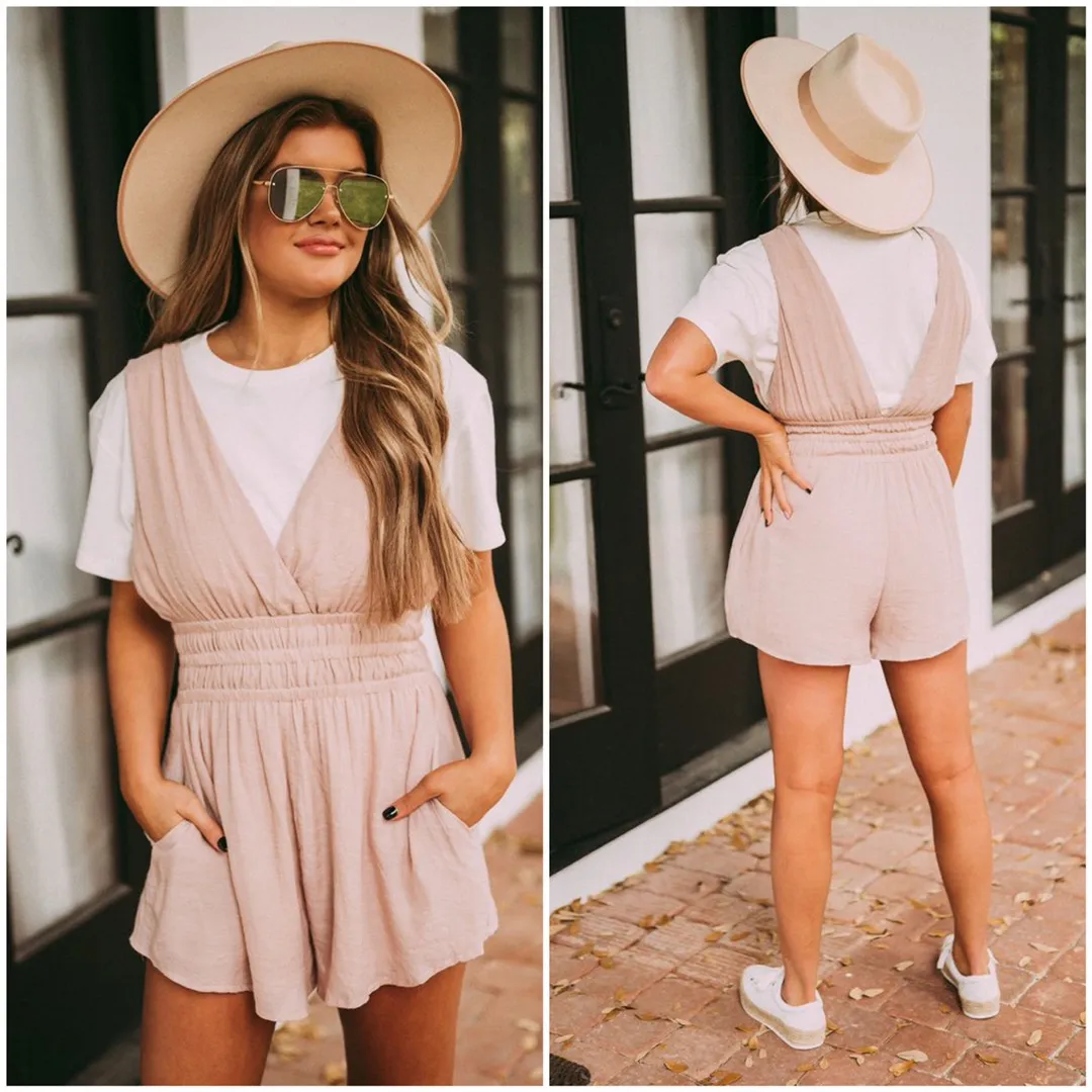 Mauve Linen Pocket Romper - Image 3