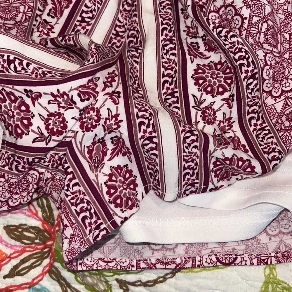 altar'd state small bohemian romper deep v-neck purple white long sleeves flowy - Image 6