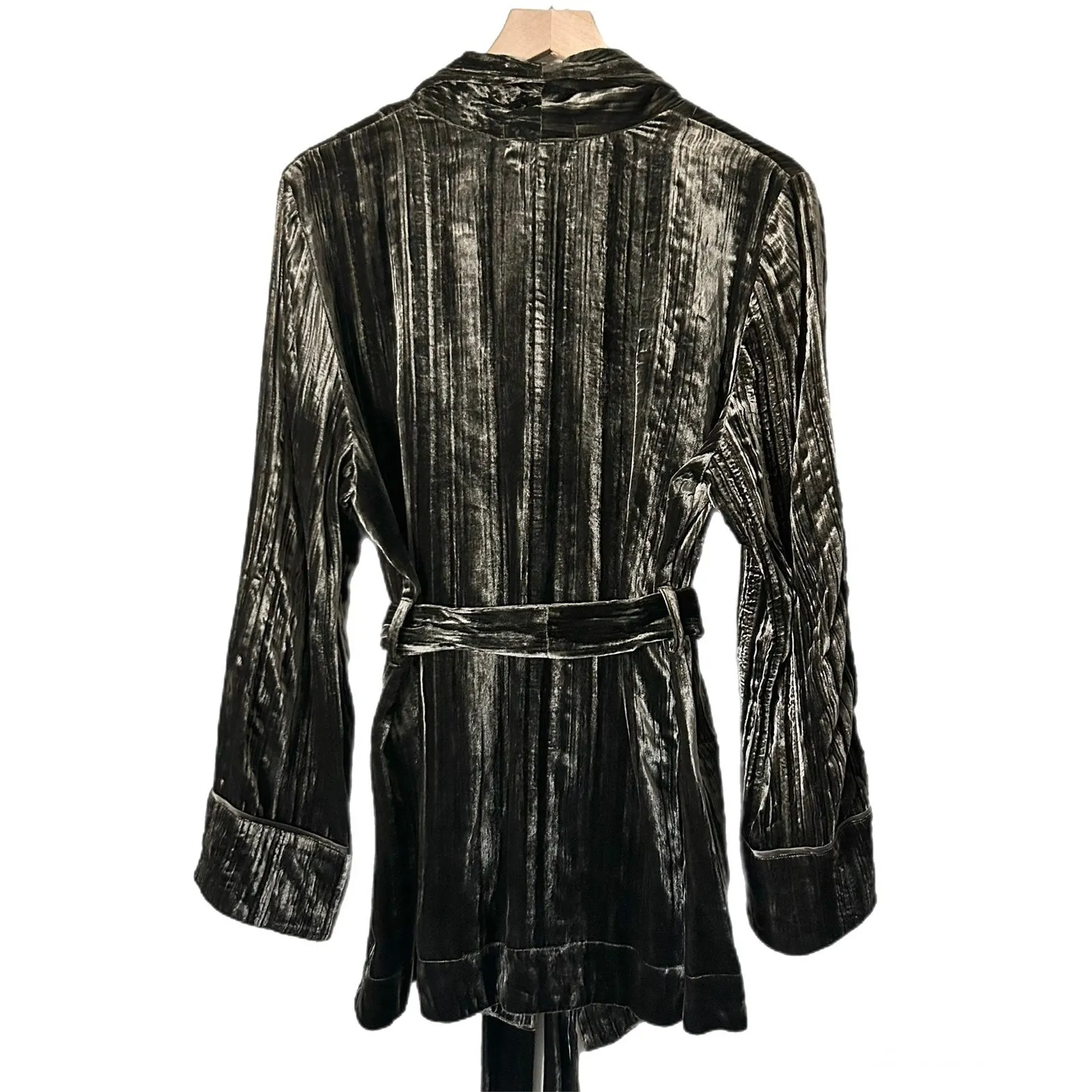 NEW Johnny Was Jade Alison Smocking Jacket Kimono Martini Green Velvet Sz Large - Image 3