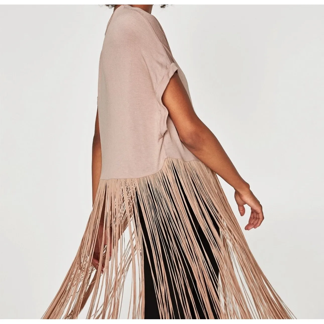 ZARA Pink Beige Fringe Tunic Top Shirt Dress Women Size Small - Image 5