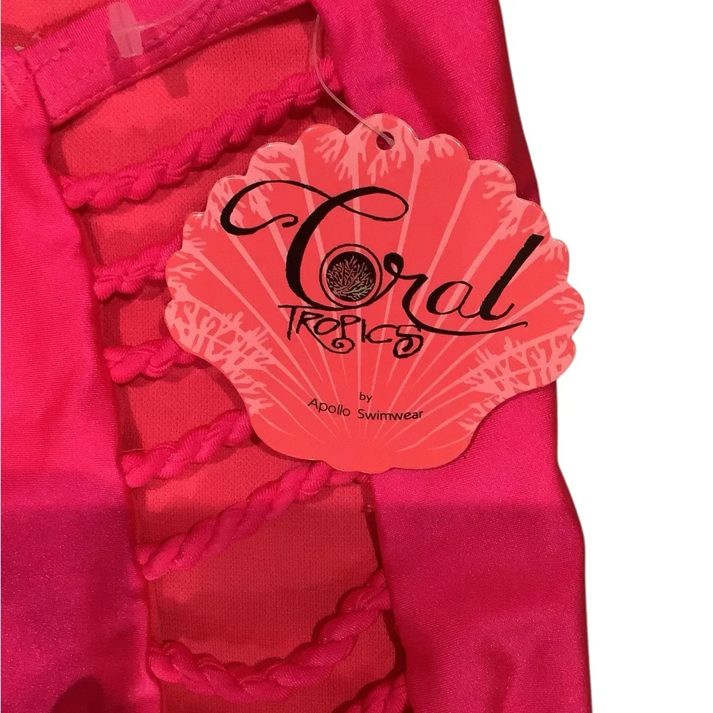 Women’s Apollo Swim Coral Tropics Shimmery Hot Pink Bikini Set BRAND NEW W/Tag Size 2X - Image 6