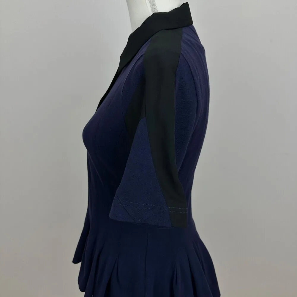 Koche Collective Knit Polo Top Pleated Peplum Navy Fitted Cinched Waist XS - Image 7