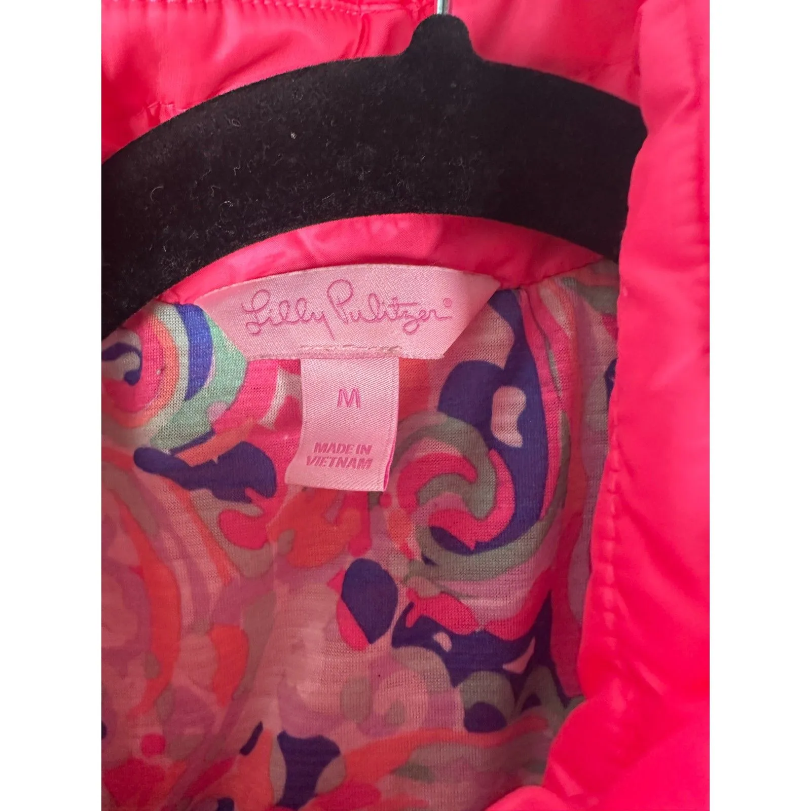 Lilly Pulitzer Skylar Flamingo Pink Hot Pink Quilted Vest Gold Zipper Medium - Image 7