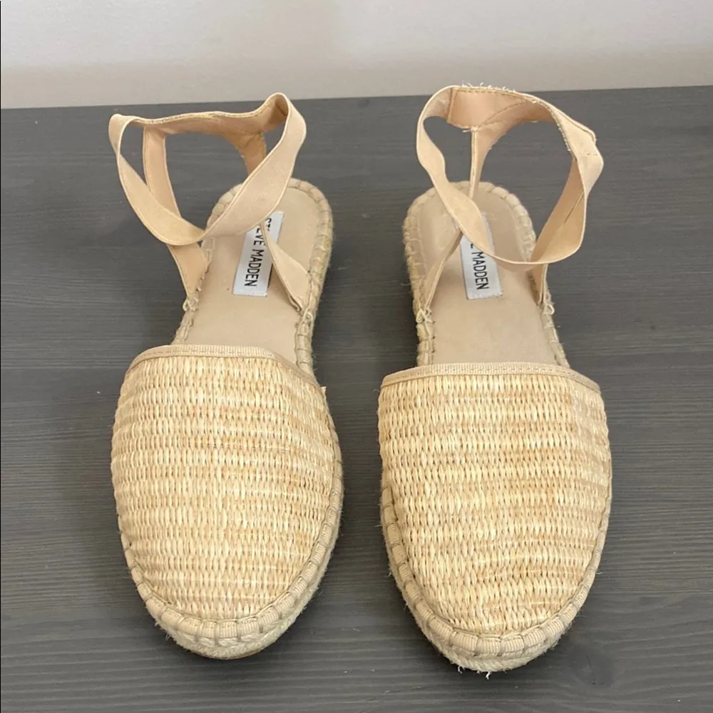 STEVE MADDEN Merlene Ankle Strap Slip On Espadrille In Natural Raffia Size 9 - Image 3