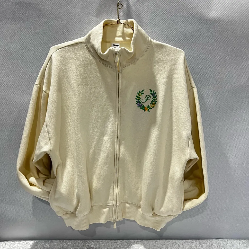 Pink Victoria Secret Ivy Full Zip Fleece Mock Neck Sweatshirt Size Medium Jacket - Image 5