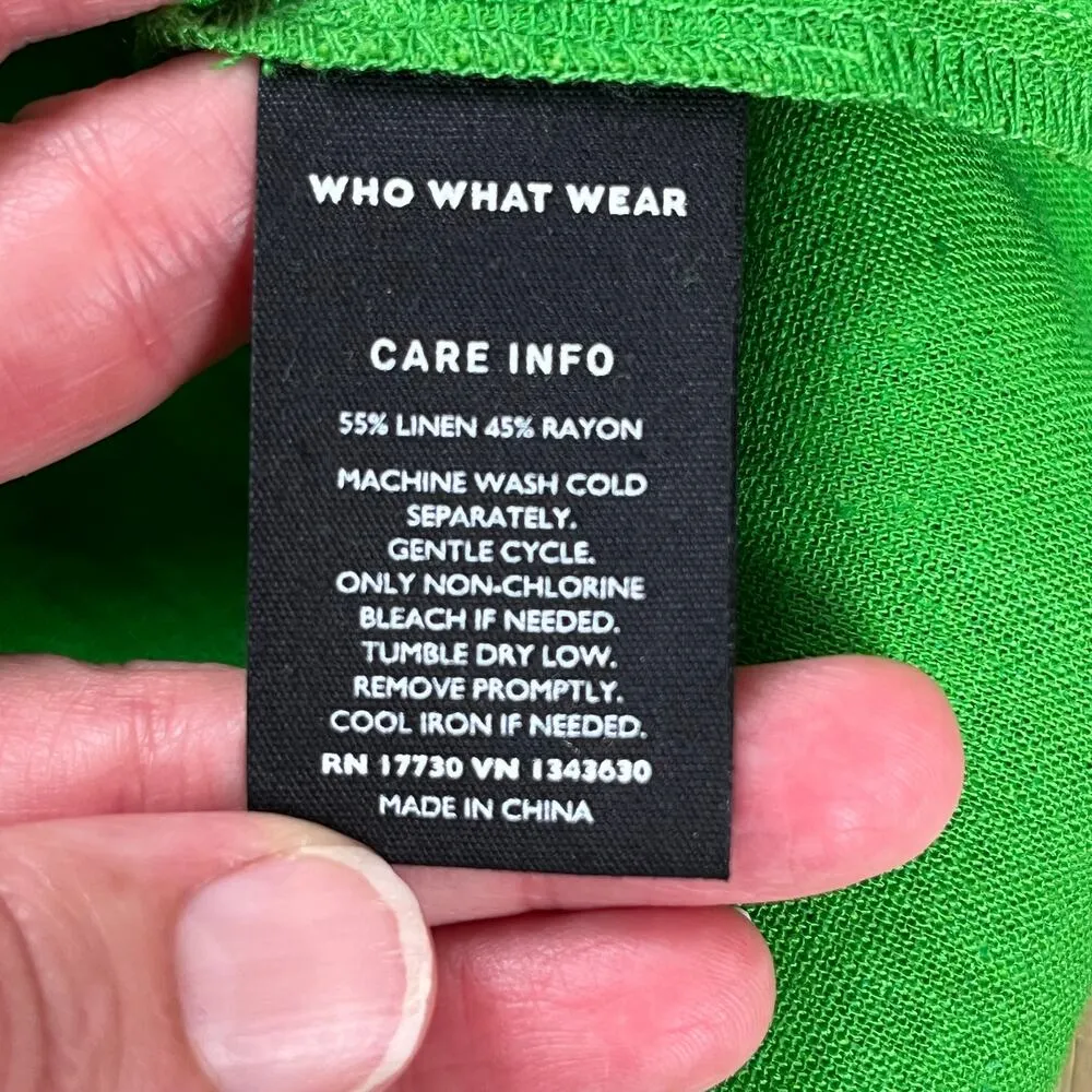 Who What Wear Women's Bright Green Linen Blend Tie Shoulder Top Size XS - Image 7