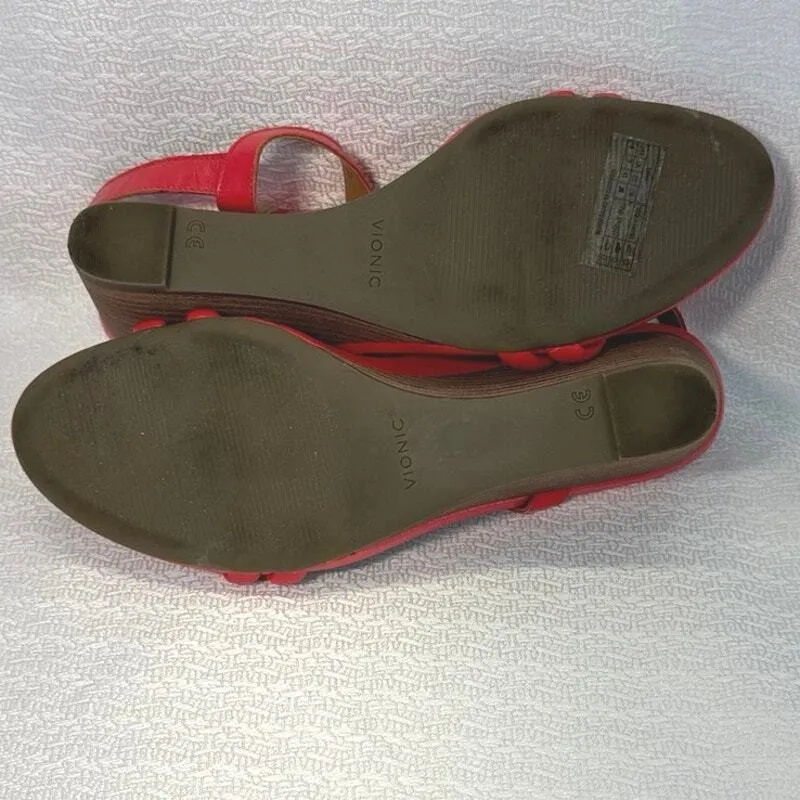 Vionic Emmy Red Leather Ankle Strap Wedge Sandals Women's Size 9 - Image 4