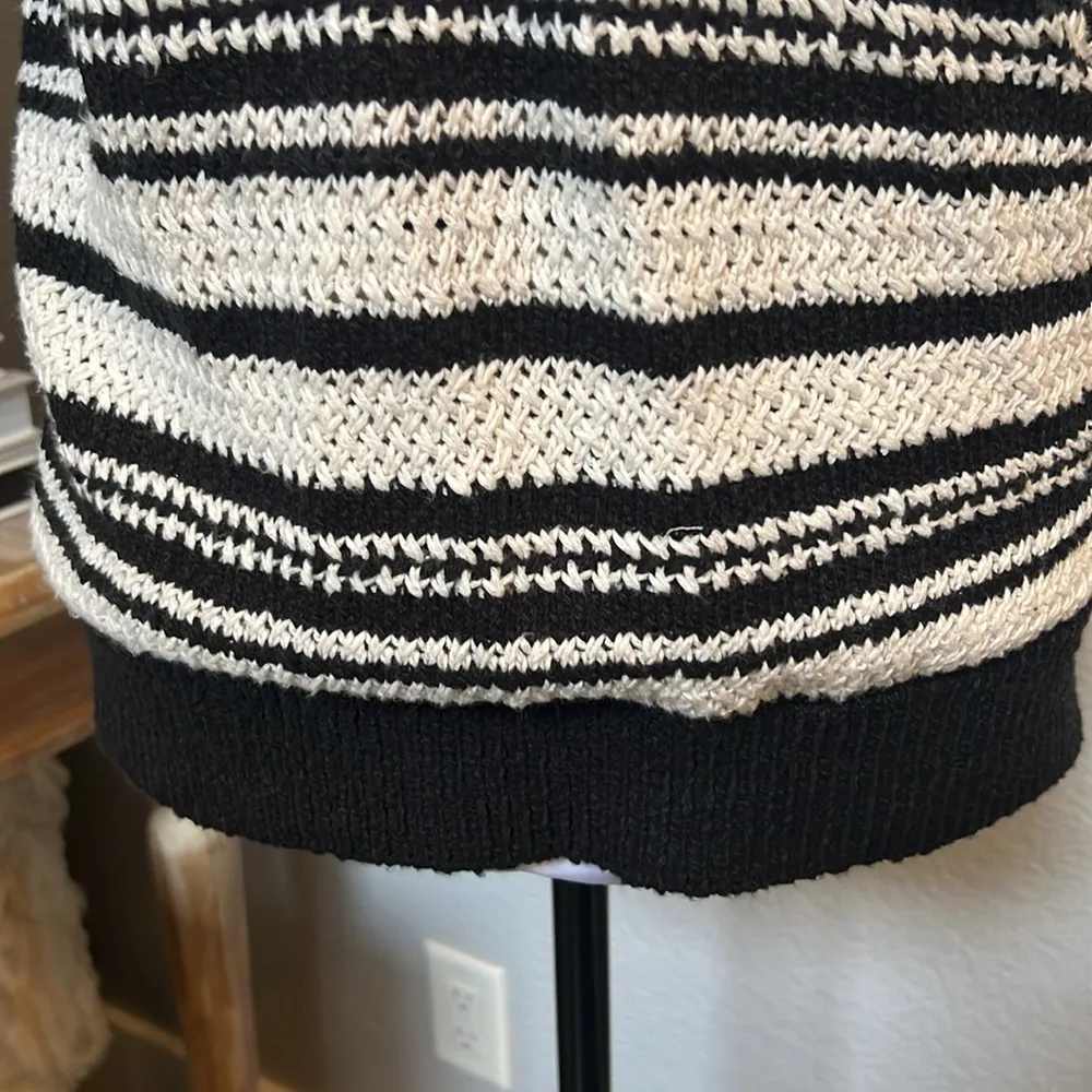 Anthropologie Striped Cropped Wrap Cotton Blend Short Sleeve Sweater Size Large - Image 3