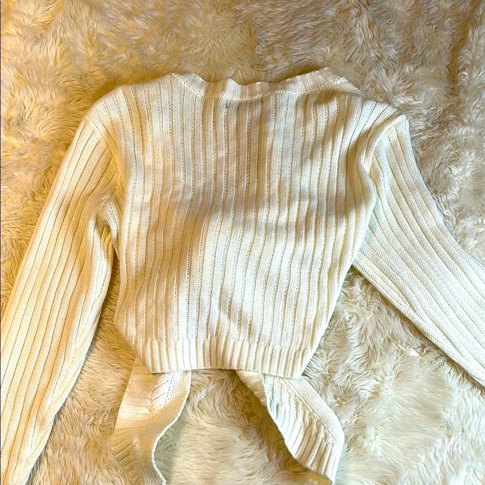 Balletcore SHEIN Cream Ribbed Tie-Front Sweater - Image 3