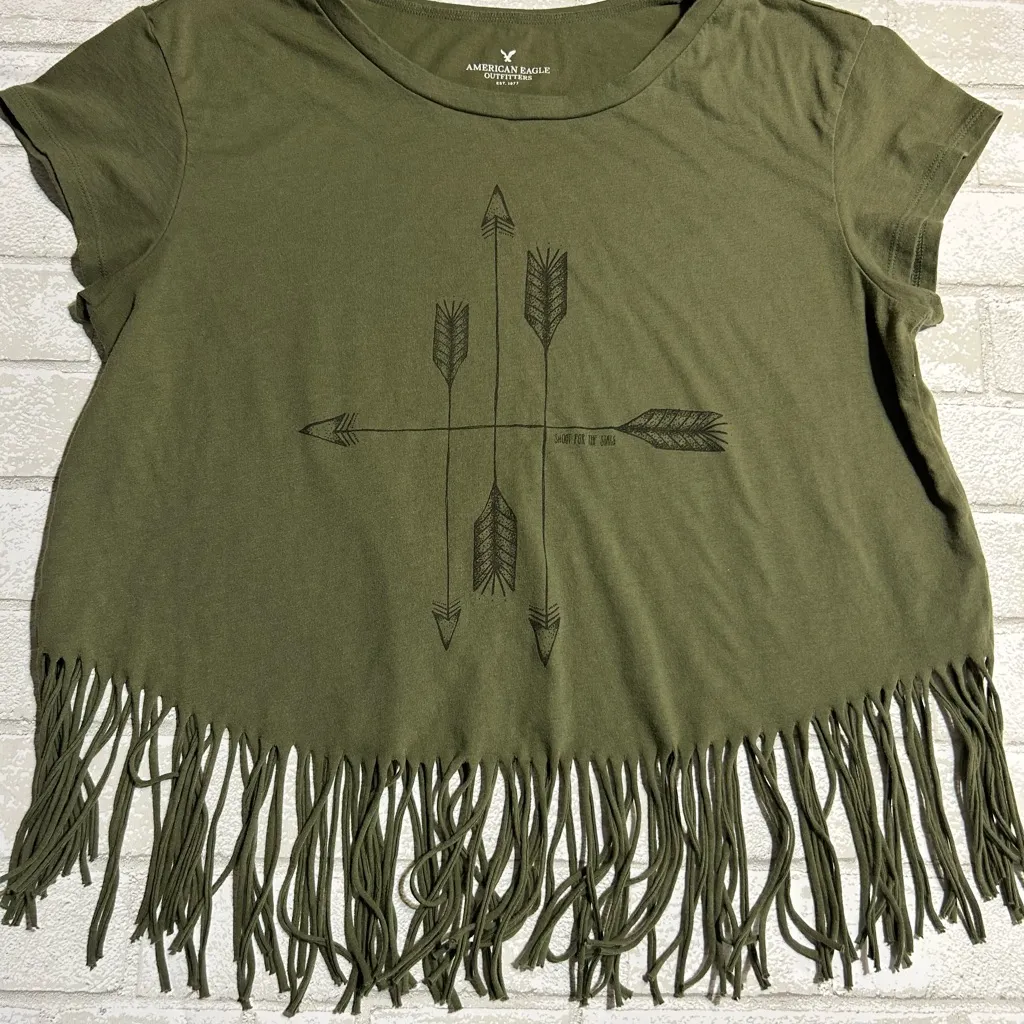 American Eagle Outfitters Green Fringe Tee - Image 2