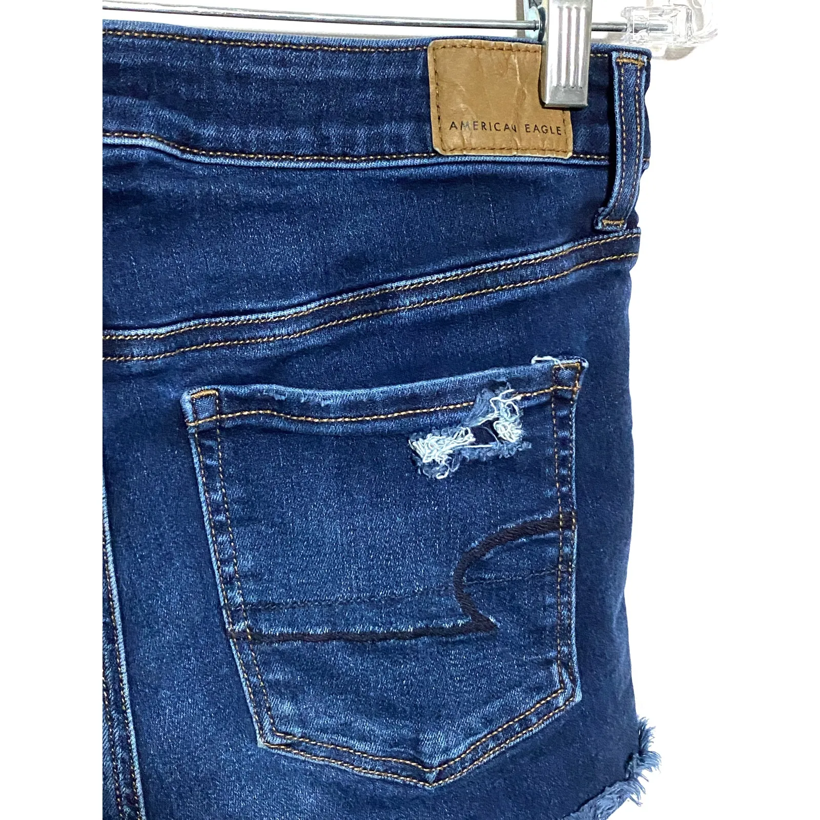 American Eagle Hi Rise Shortie Jean Shorts 4 Stretch Distressed Destoyed Raw Hem - Image 5